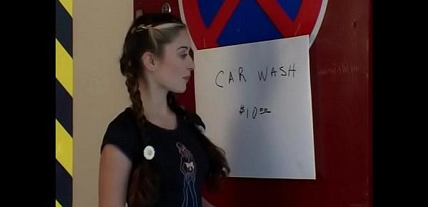  Horny stud licks young chicks pussy at a car wash then fucks her